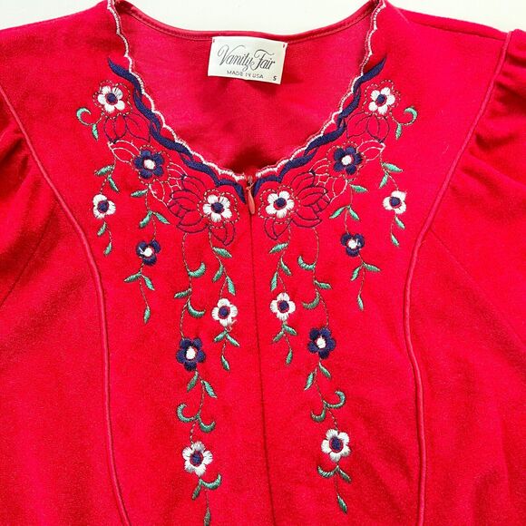VTG‎ 80s Vanity Fair Robe Housecoat Womens Small Embroidered Floral Lounge Sleep - Picture 5 of 10